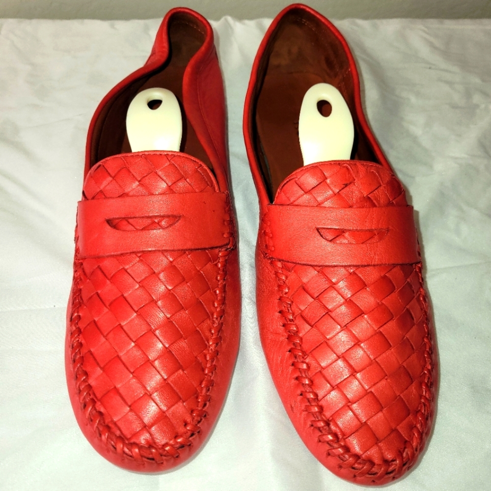 Red Woven Leather Loafers